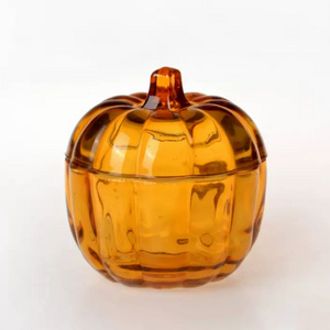 China wholesale spraying color empty pumpkin shaped glass candle jar with lid