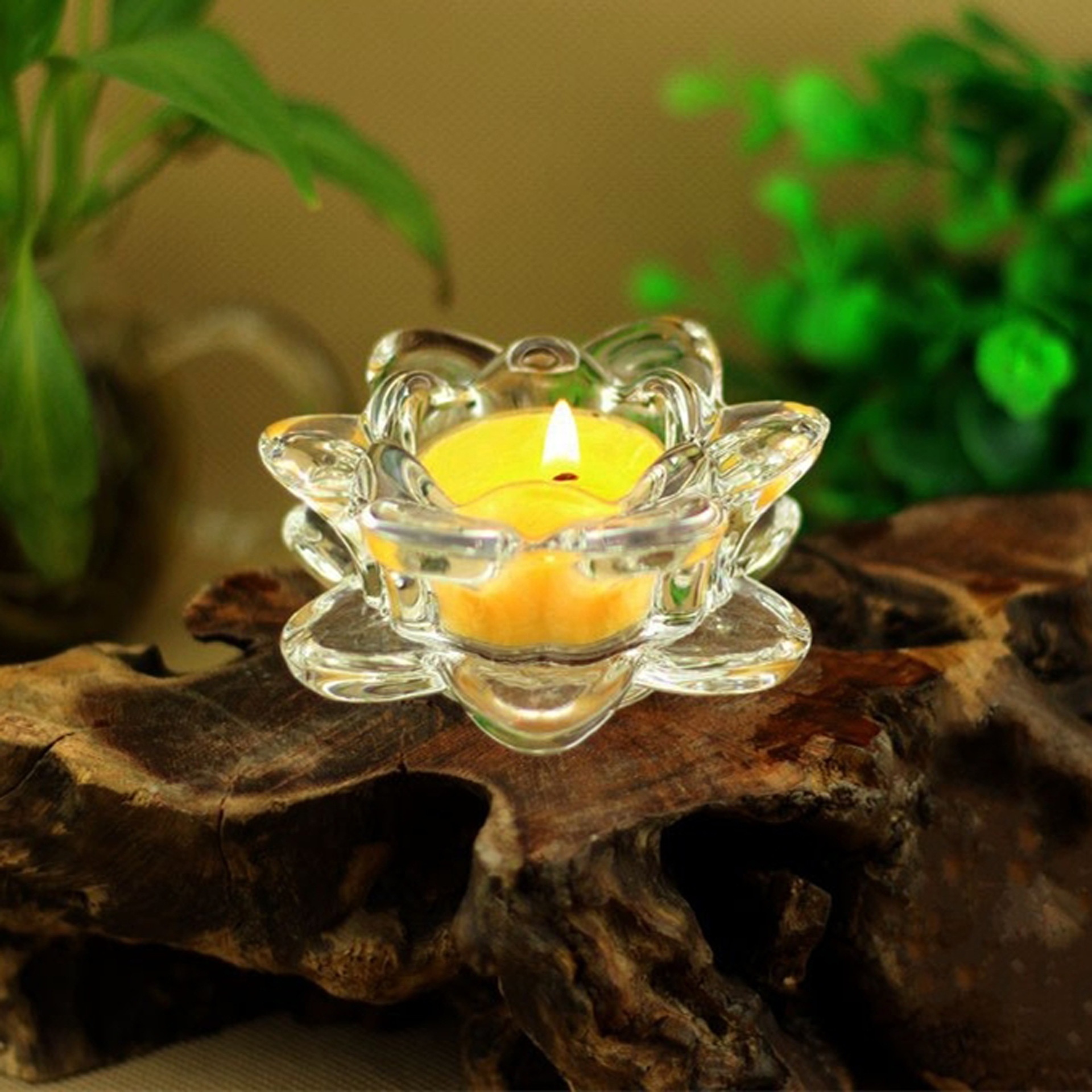 Creative decoration Lotus shape crystal glass household candle holder for Buddha lamp & Butter lamp holder