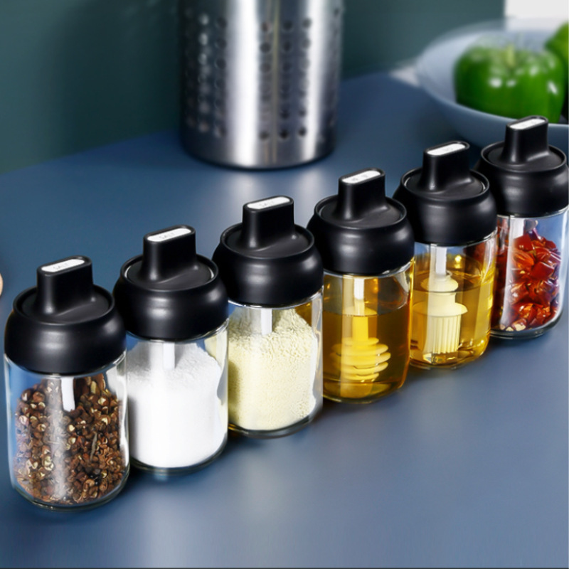 Glass Storage Container Food Glass Canister Sault and Pepper Grinders Honey Cookie Jar with Lid Good Sealing White Black