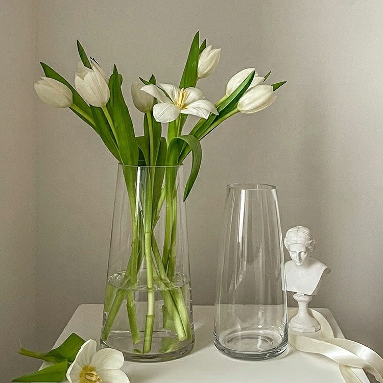 Nordic light luxury primary color transparent glass vase water-raising tulip vase living room glass vase