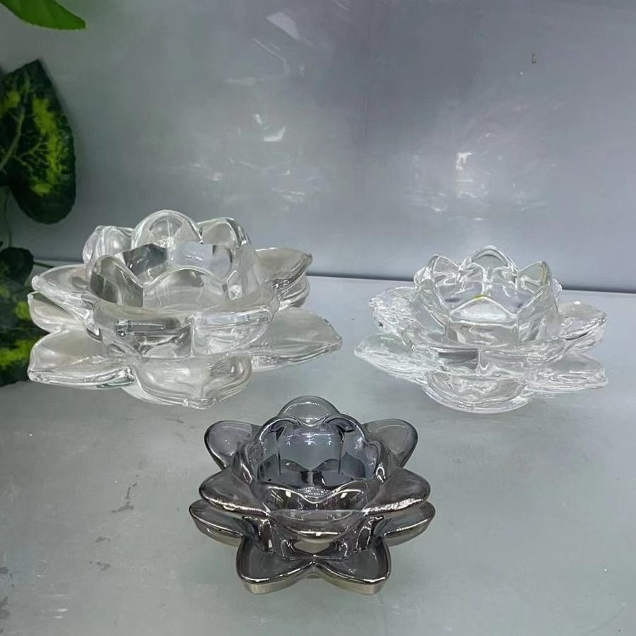 Creative decoration Lotus shape crystal glass household candle holder for Buddha lamp & Butter lamp holder