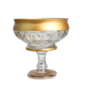 Uzbekistan Style Crystal "Lotus" Embossed Bohemia Glass Bowl Set with Gold Rim