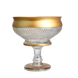 Mideast Style Lead Free Crystal Rhombus Embossed Clear Bohemia Glass Bowl Set with Gold Rim