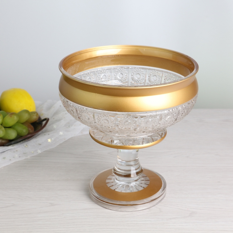 Mideast Uzbekistan Style Lead Free Crystal Embossed Bohemia Glass Bowl Set with Gold Rim