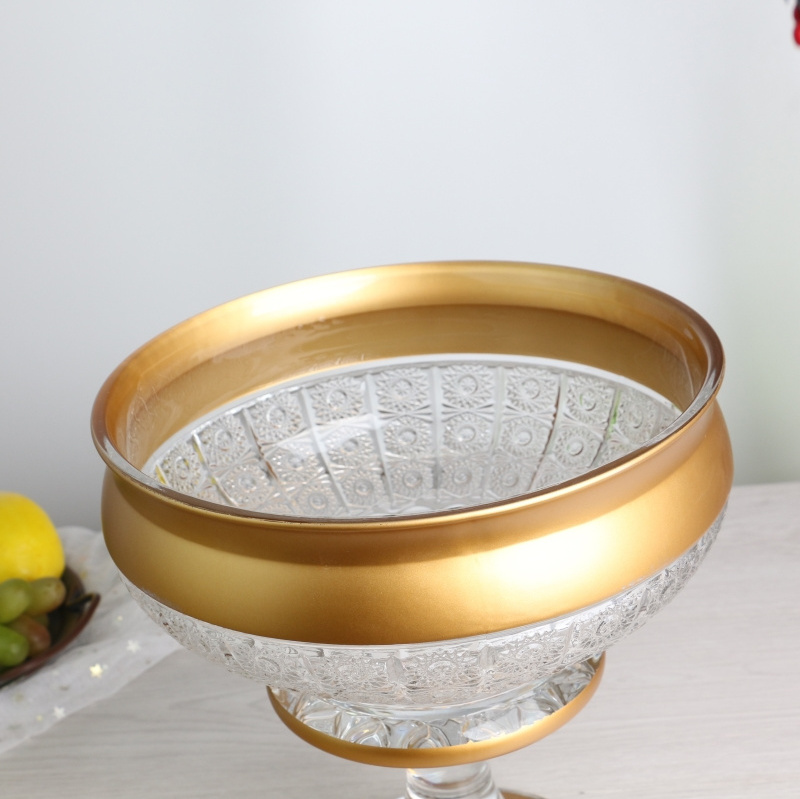 Mideast Uzbekistan Style Lead Free Crystal Embossed Bohemia Glass Bowl Set with Gold Rim