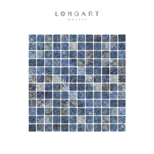 Glass Foshan Supply Blue Stone Pattern Effect Recycle Glass Mosaic Tiles Eco Friendly Glass Mosaic For Wall Pool Tiles