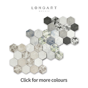 Free Sample Hexagon Shape Full Body Glass Mosaic Tiles Mixed Color Glass Mosaic Kitchen And Bathroom Wall Tile Wholesale Mosaic