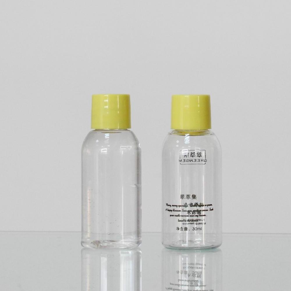 30ml mini transparent travel hotel size plastic shampoo bottle flip top cap