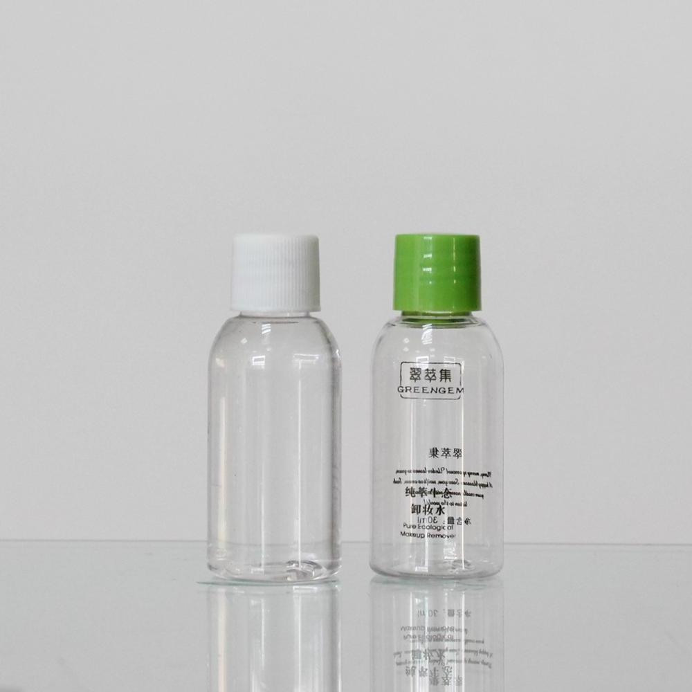 30ml mini transparent travel hotel size plastic shampoo bottle flip top cap