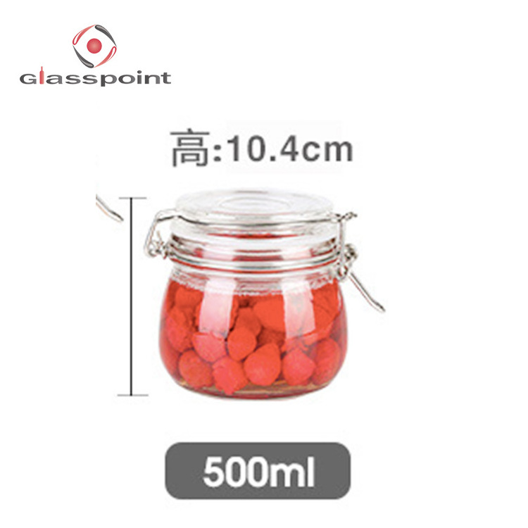 500ML Square High quality swing top glass storage jar/clip top glass jar