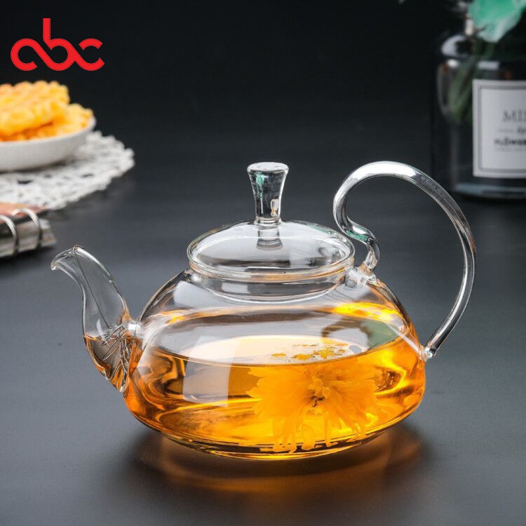 High quality High Borosilicate Transparent Heat Resistant Glass Teapot With Infuser