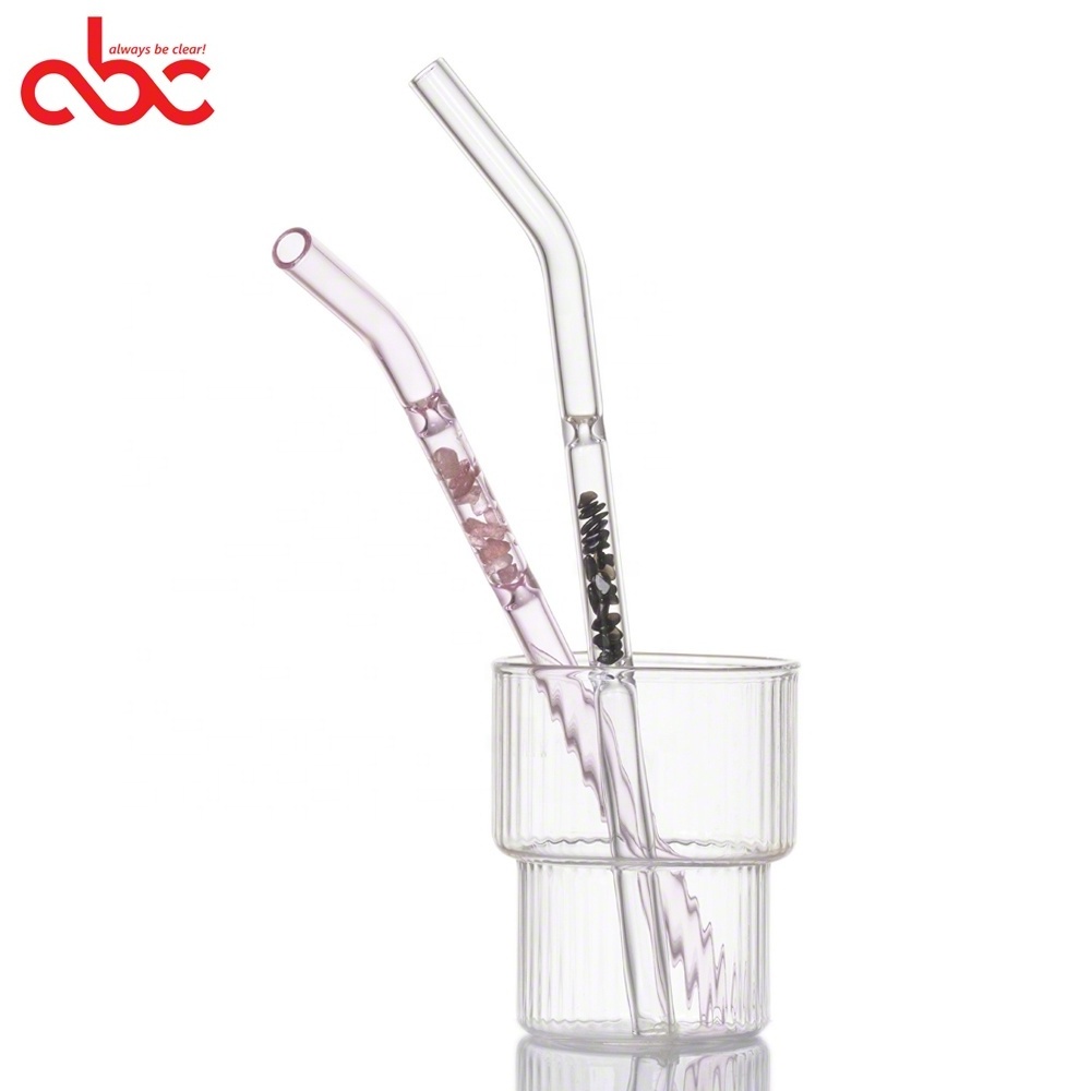 Clear Bent Shaped Gemstone Glass Drinking Straws