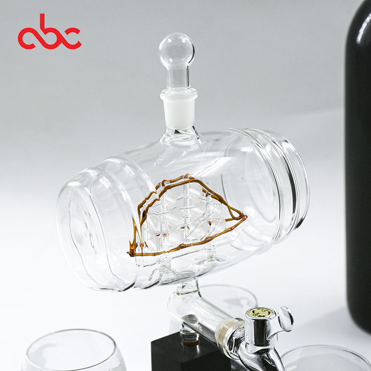 High Borosilicate Glass Artificial Blowing Sailboat Whiskey Decanter Set