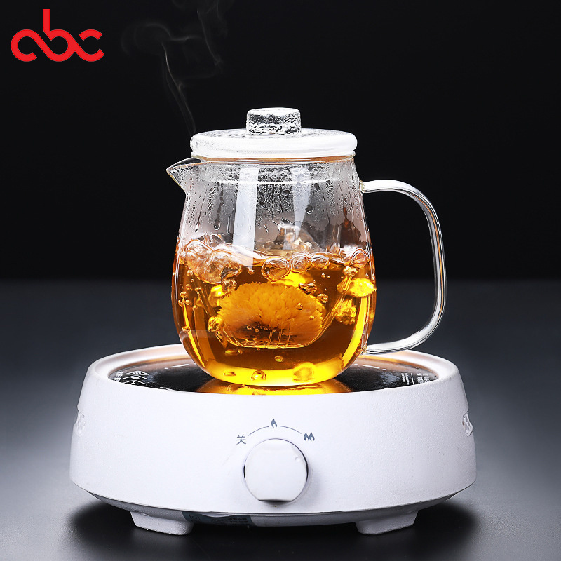 Flower Teapot Glass Teapot Heat Resistant High Temperature Brewing Tea Set Home Filter Electric Thermostatic Kettle Set