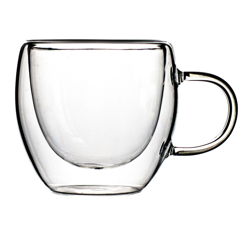 Factory wholesale Clear Borosilicate Glass Handgrip Tea Coffee Cup Espresso Mugs Double Wall Glass Cup With Bamboo Lid