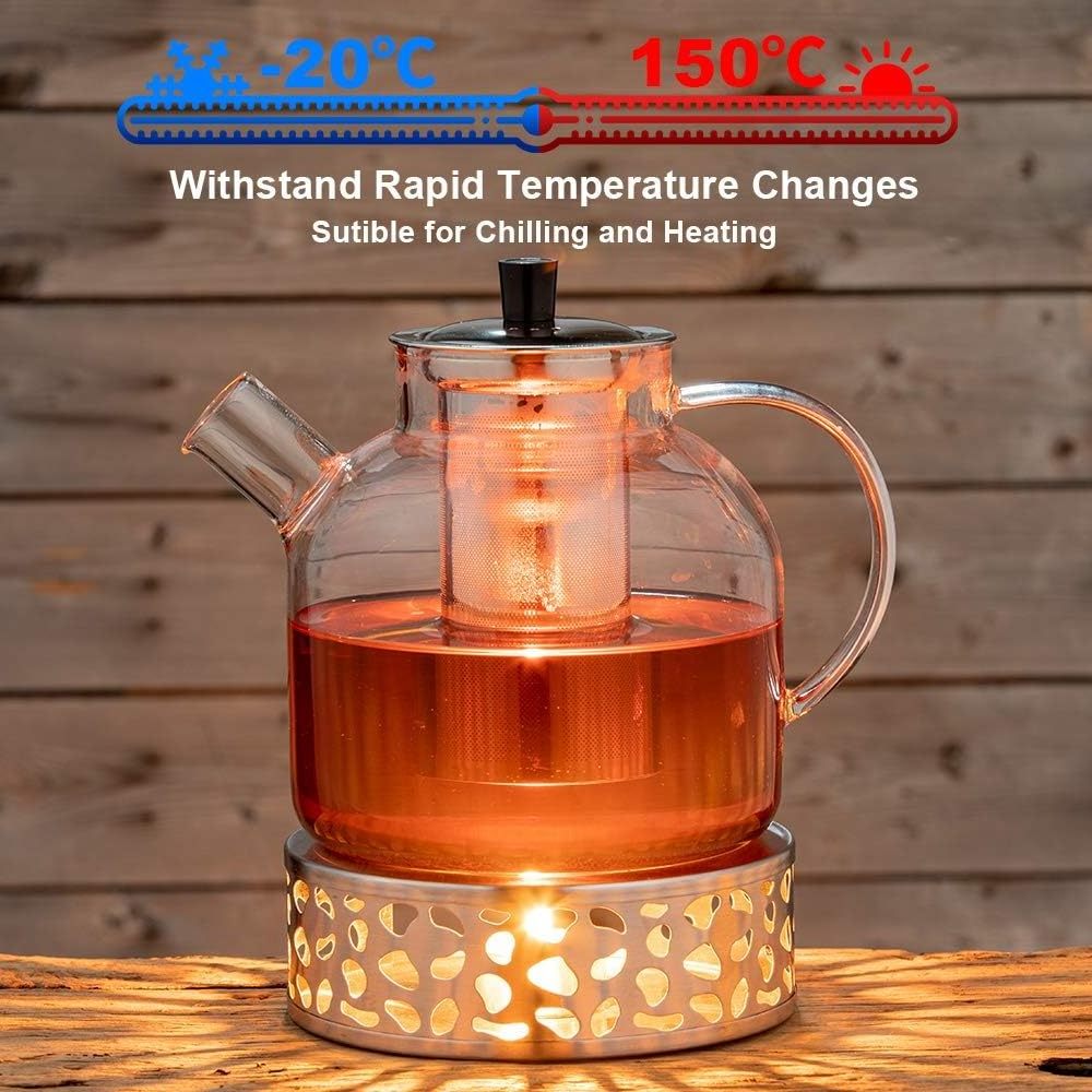 Glass Teapot 1500ml Stove top Safe Tea Kettle with Infuser Borosilicate Glass Water Jug Clear Tea Pot Maker for Loose Leaf Tea