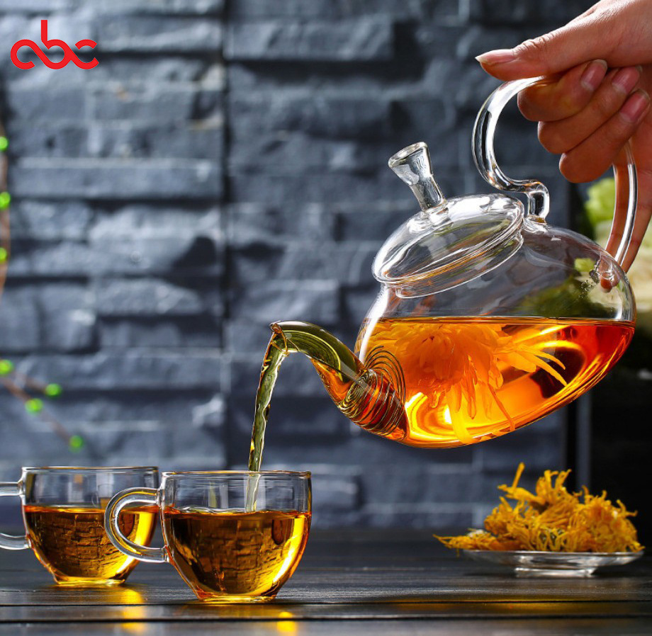 High quality High Borosilicate Transparent Heat Resistant Glass Teapot With Infuser