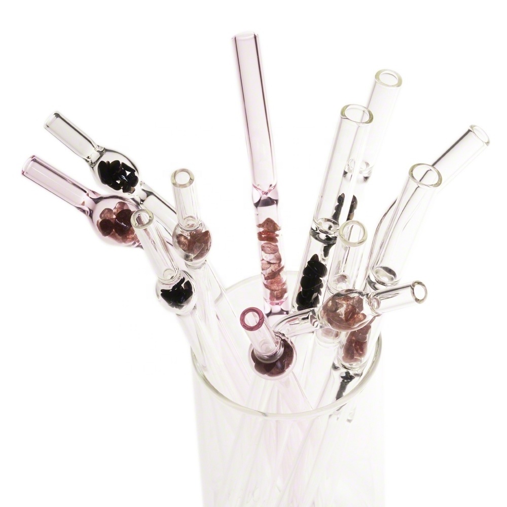 Clear Bent Shaped Gemstone Glass Drinking Straws