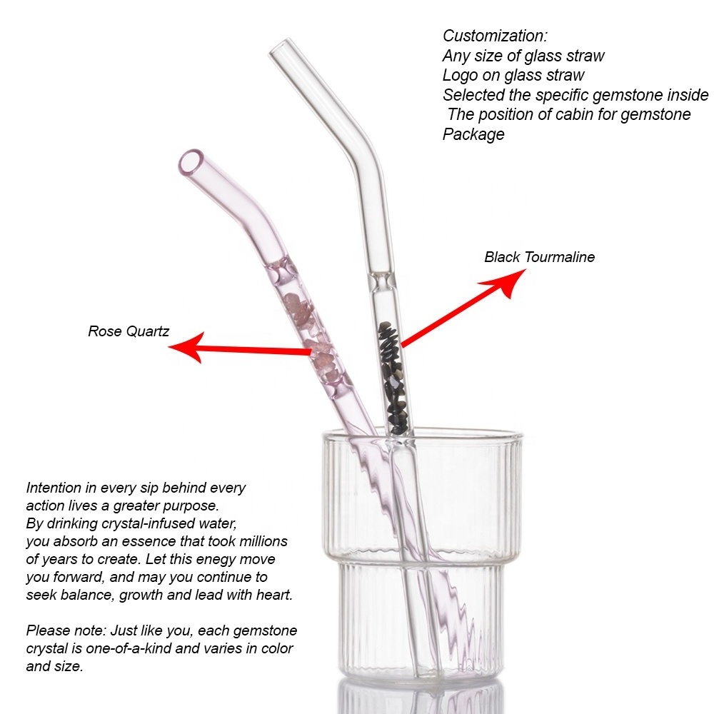 Clear Bent Shaped Gemstone Glass Drinking Straws