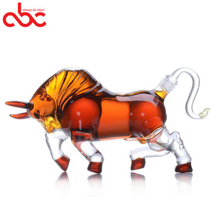 500ml Handblown Borosilicate Bull Animal Shaped Glass Wine Alcohol Bottle Clear Whisky Decanter