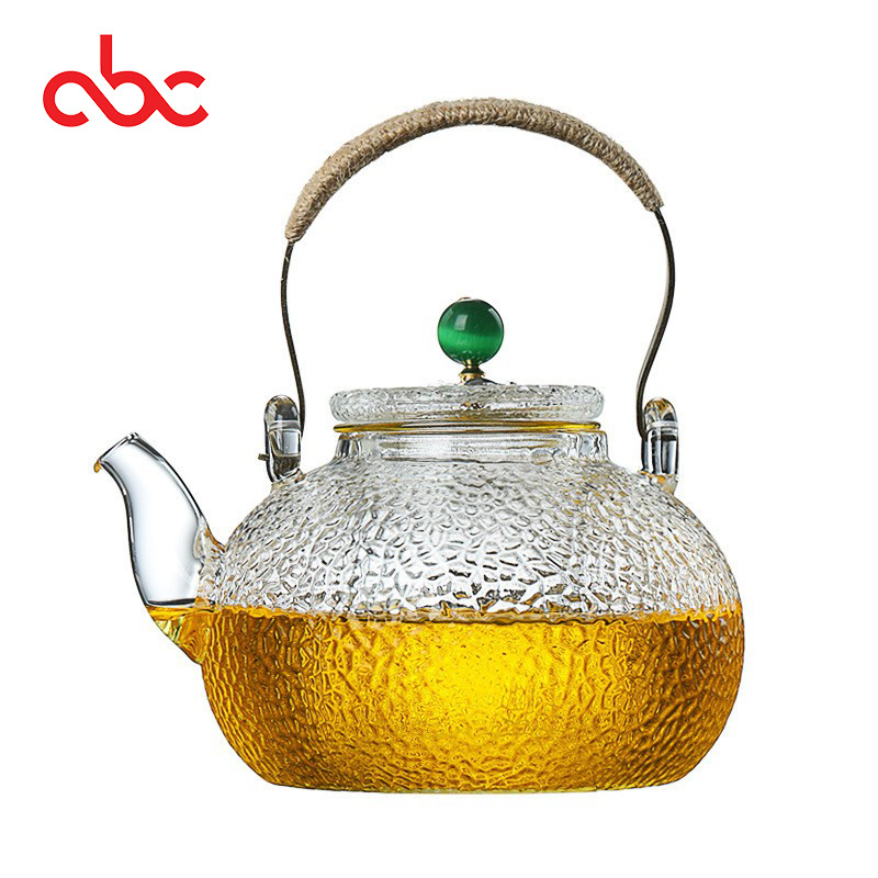 Hot Product Heat Resistant Kitchen Blossom Glass Kettle Cat Eye Hammer Girder Glass Teapot