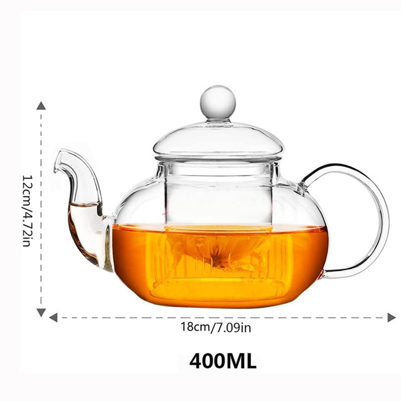 Wholesale Flower Tea Pot Tea Pot with Infuser Heat Resistant Borosilicate Glass 13.5oz 20.5oz Transparent Modern Glass Teapot