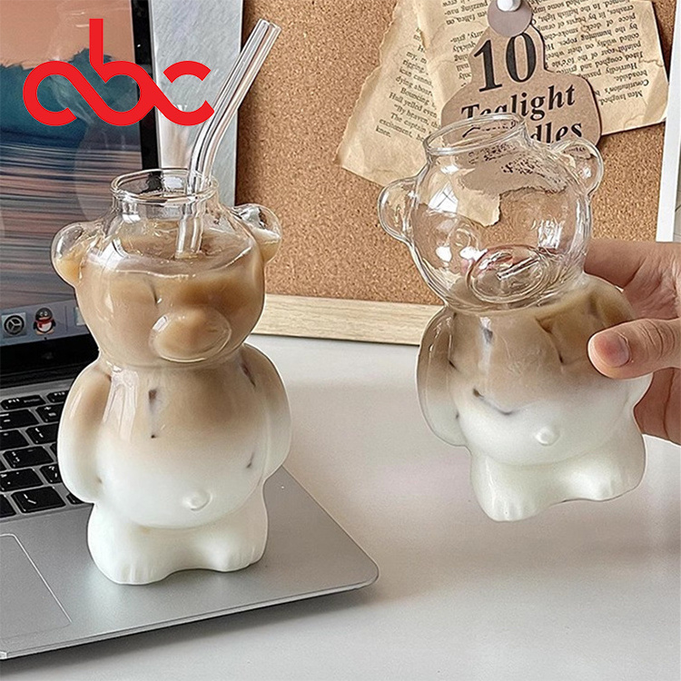 Ins Restaurant Teddy Bear Shape Coffee Cup Cute Cartoon Glass Juice Cup Milk Tea Cups