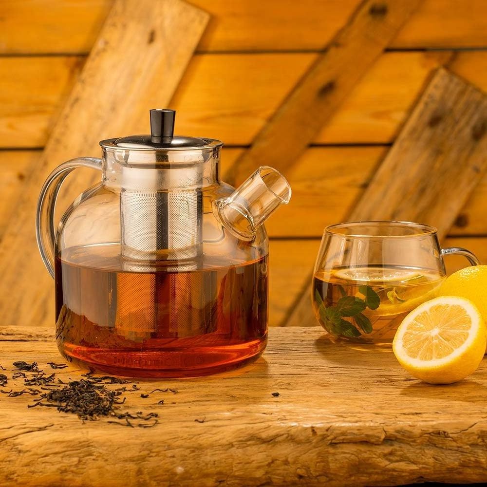 Glass Teapot 1500ml Stove top Safe Tea Kettle with Infuser Borosilicate Glass Water Jug Clear Tea Pot Maker for Loose Leaf Tea