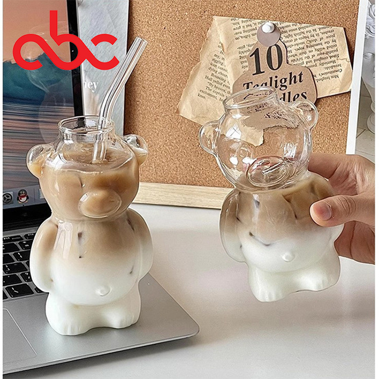 Ins Restaurant Teddy Bear Shape Coffee Cup Cute Cartoon Glass Juice Cup Milk Tea Cups