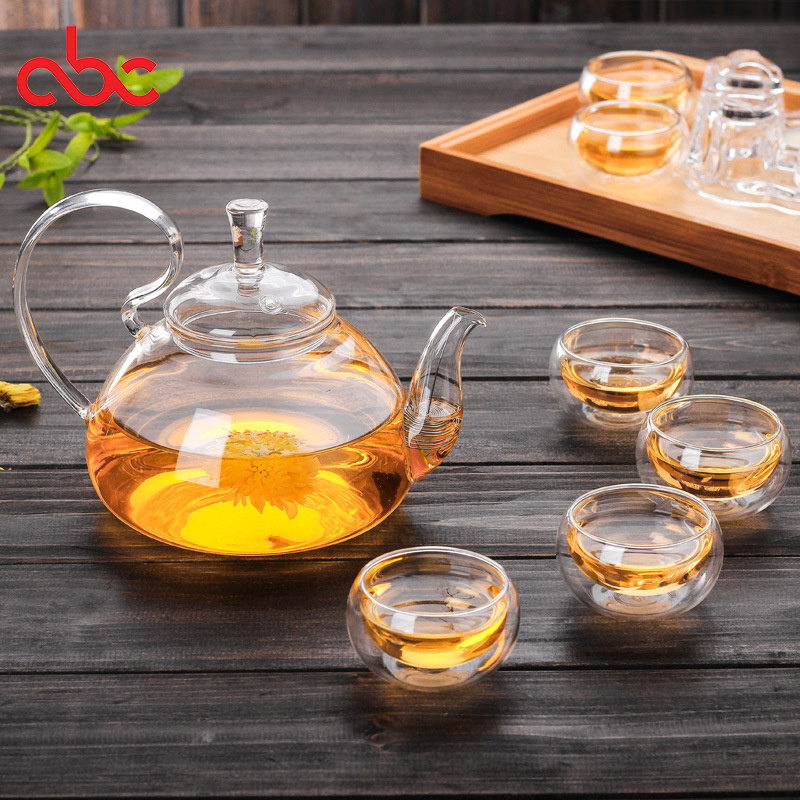 High quality High Borosilicate Transparent Heat Resistant Glass Teapot With Infuser