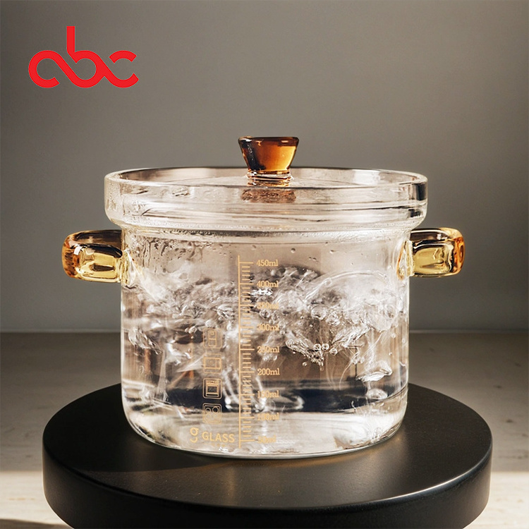 Customized Handmade 450ml Glass Soup Pot Cooking Pot With Handles Heat Resistant Kitchen Cooking Tool Glass Cookware