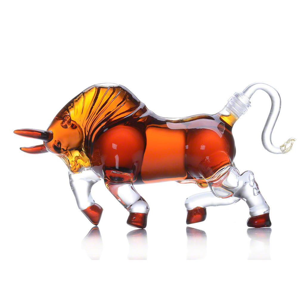 500ml Handblown Borosilicate Bull Animal Shaped Glass Wine Alcohol Bottle Clear Whisky Decanter