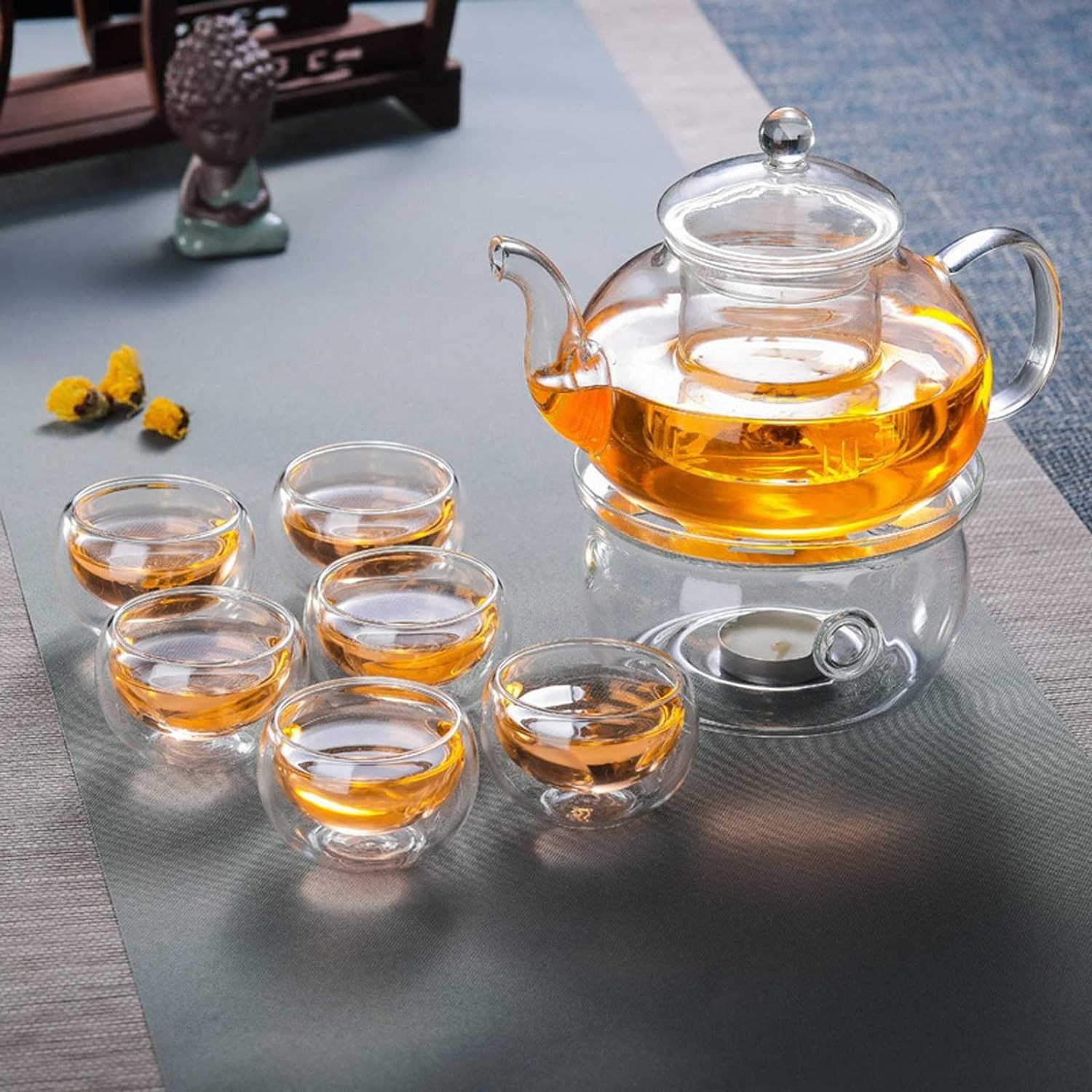 Wholesale Flower Tea Pot Tea Pot with Infuser Heat Resistant Borosilicate Glass 13.5oz 20.5oz Transparent Modern Glass Teapot