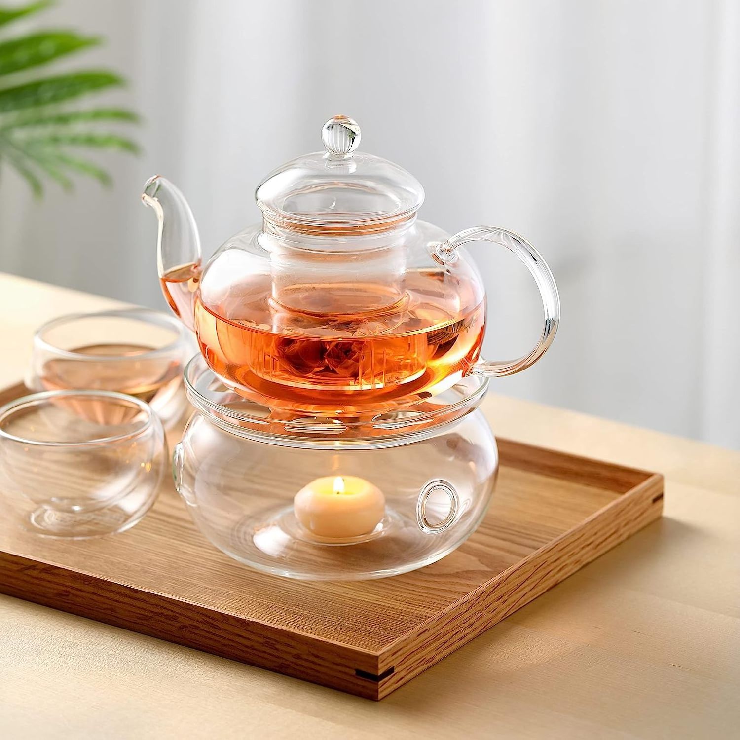 Wholesale Flower Tea Pot Tea Pot with Infuser Heat Resistant Borosilicate Glass 13.5oz 20.5oz Transparent Modern Glass Teapot