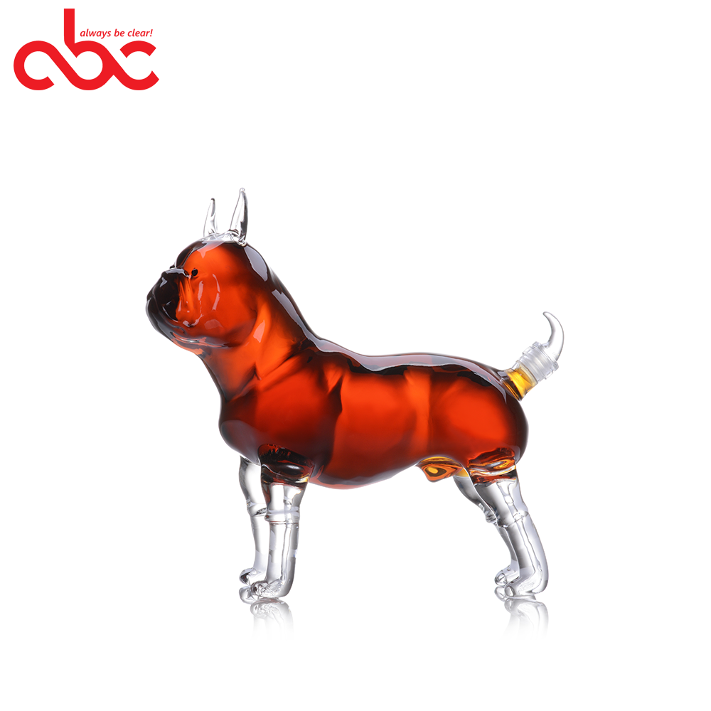 Animal Shaped Glass Bottle Bulldog Shaped Clear Glass Decanter 1000ml