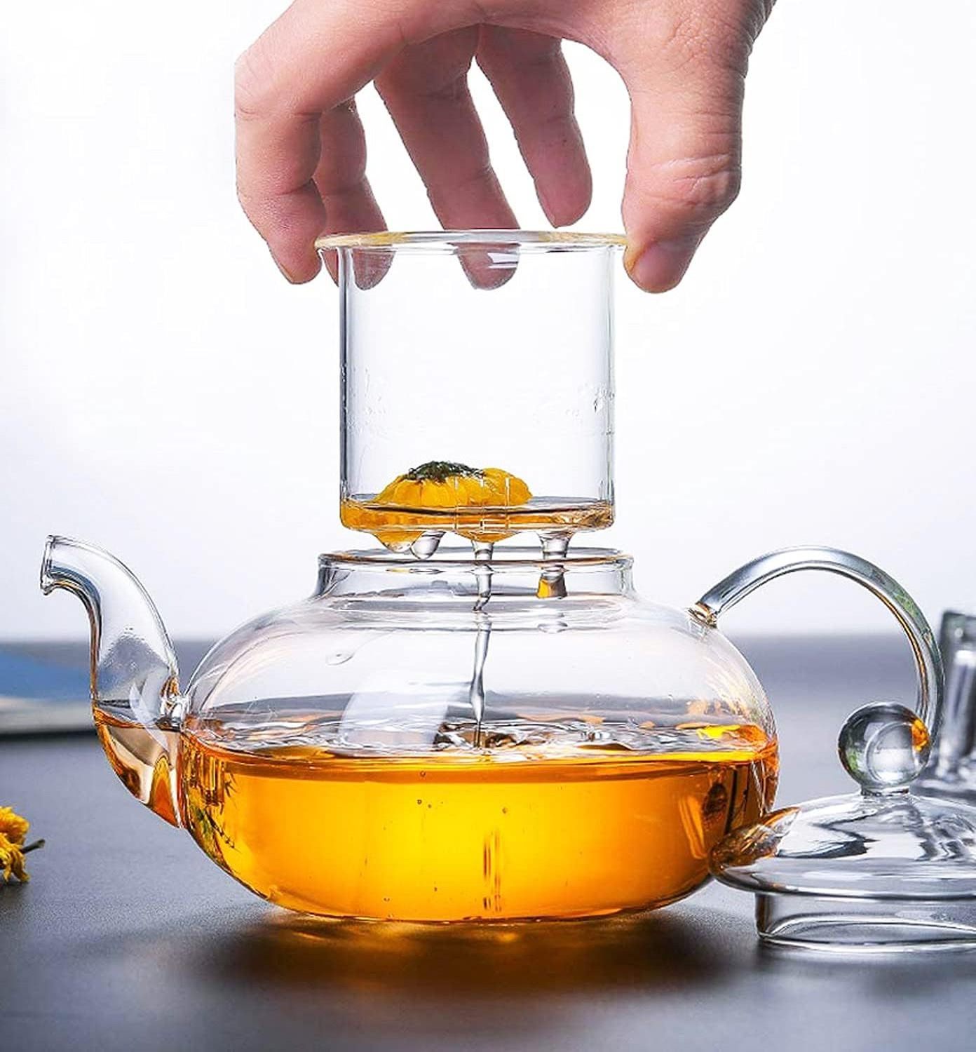 Wholesale Flower Tea Pot Tea Pot with Infuser Heat Resistant Borosilicate Glass 13.5oz 20.5oz Transparent Modern Glass Teapot