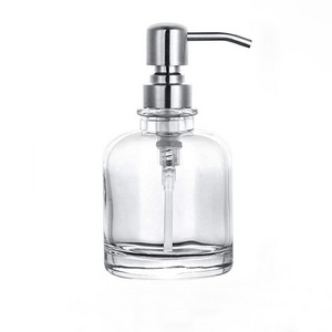 RUIPACK Thick Amber Transparent Glass Soap Dispenser with Stainless Steel Rustproof Pump 250ml Round Bottle Dispenser for Essential Oil