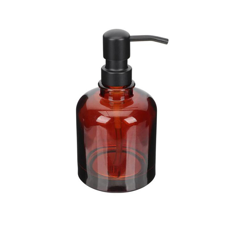 RUIPACK Thick Amber Transparent Glass Soap Dispenser with Stainless Steel Rustproof Pump 250ml Round Bottle Dispenser for Essential Oil