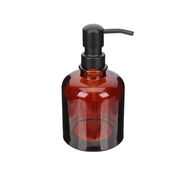 RUIPACK Thick Amber Transparent Glass Soap Dispenser with Stainless Steel Rustproof Pump 250ml Round Bottle Dispenser for Essential Oil