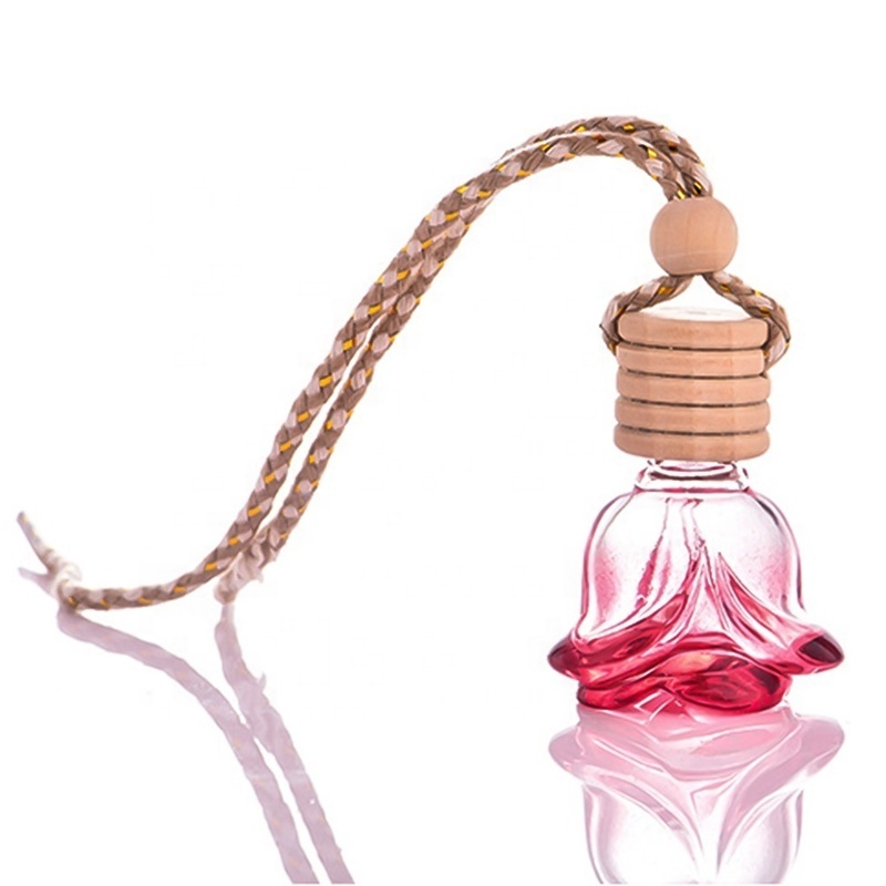 Car Perfume Bottle Empty Hanging Bottle for Essential Oils Perfume Pendant Auto Ornament with Flower Air Freshener