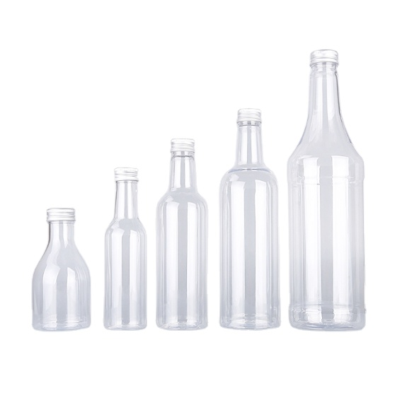 60ml 150ml 300ml PET long neck PET Plastic Wine Juice Water bottle for drinking with aluminum lid