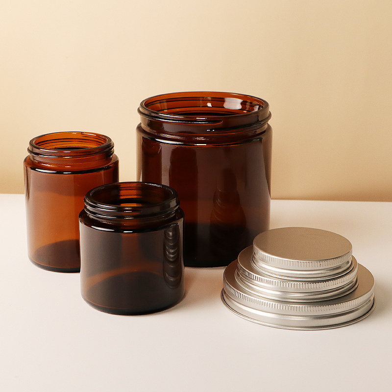 wholesale 60ml 120ml 250ml  4oz round empty amber candle jar 120ml amber glass jar with metal lid