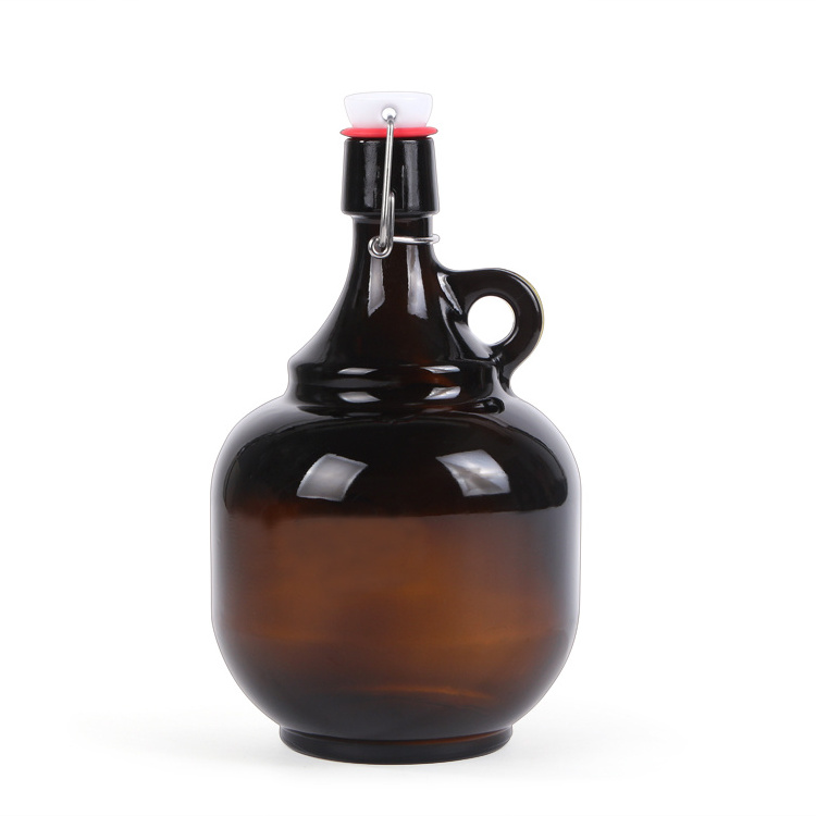 32oz 64oz amber glass growler beer flip top bottle with swing clip lid