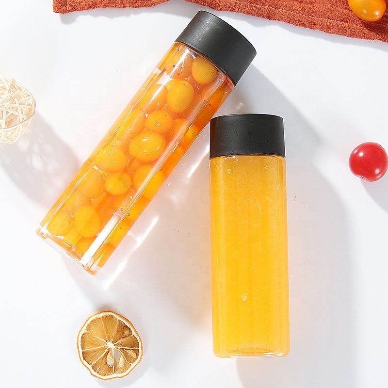 500ml transparent empty straight side cylinder voss style glass water bottle with plastic cap