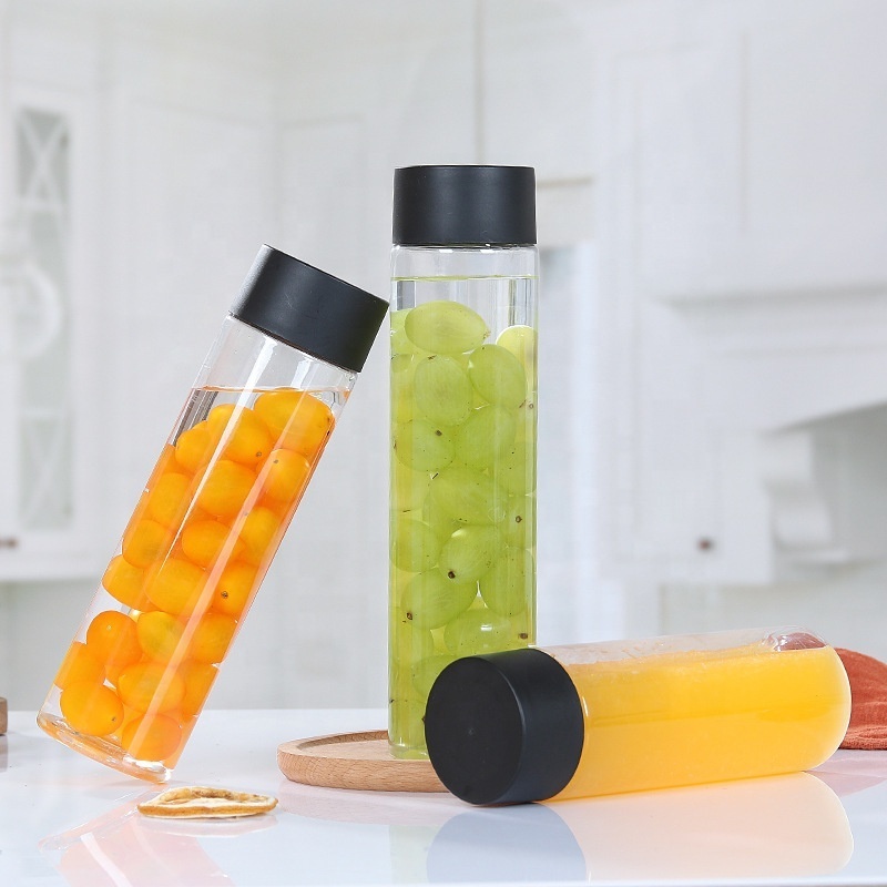 500ml transparent empty straight side cylinder voss style glass water bottle with plastic cap