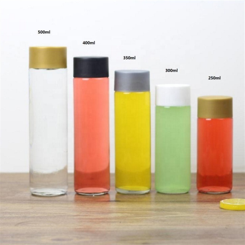 500ml transparent empty straight side cylinder voss style glass water bottle with plastic cap