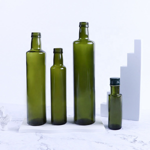 Empty dark green round shape screw off  250ml vinegar olive oil glass bottle with lid