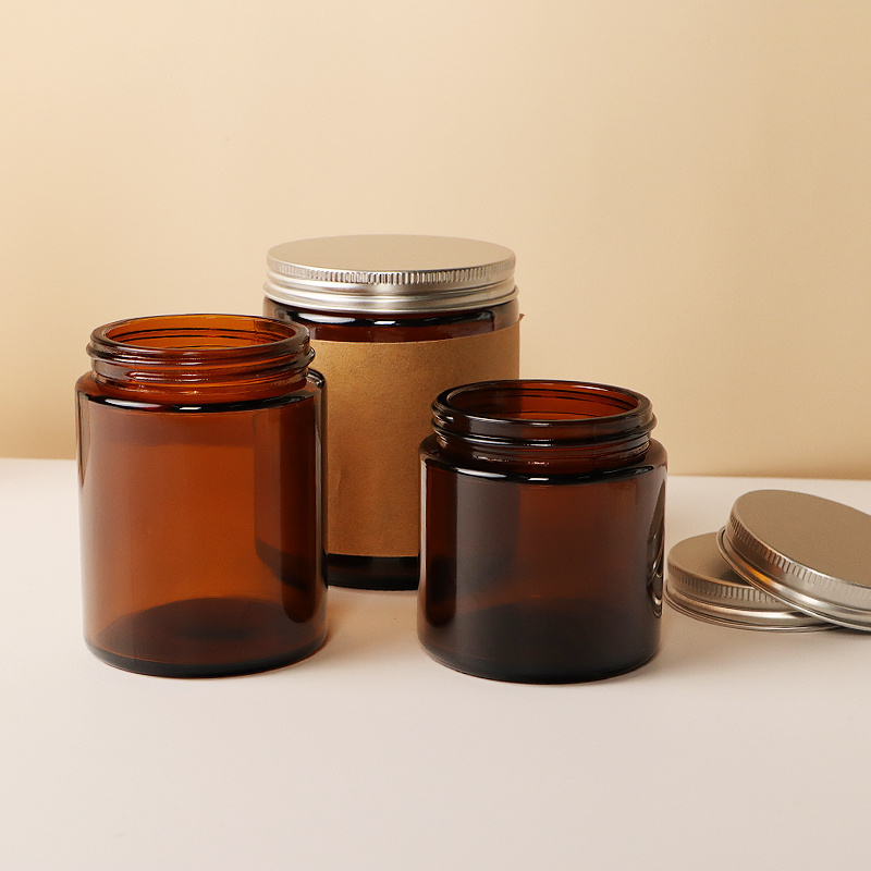 wholesale 60ml 120ml 250ml  4oz round empty amber candle jar 120ml amber glass jar with metal lid