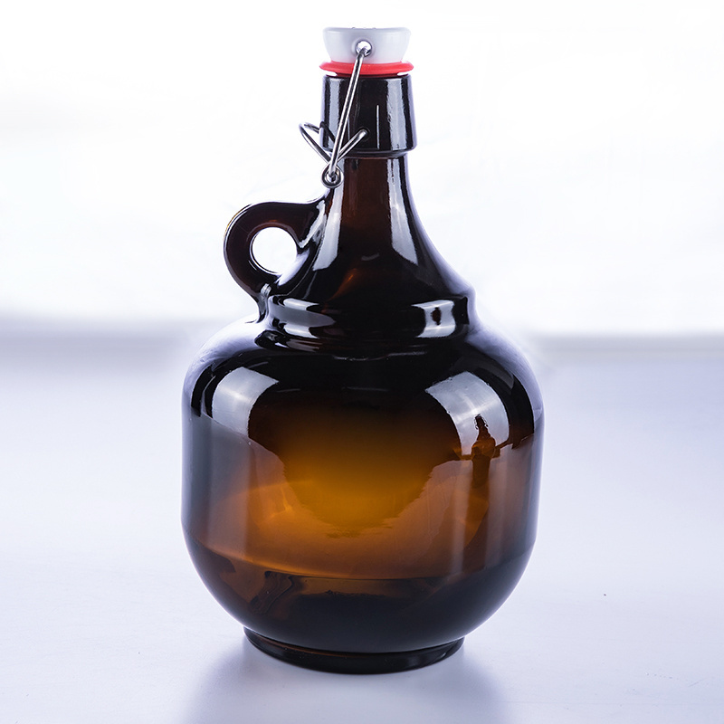 32oz 64oz amber glass growler beer flip top bottle with swing clip lid