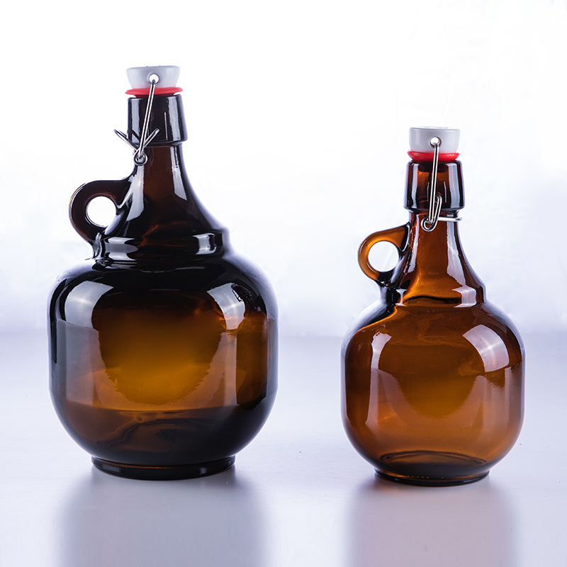 32oz 64oz amber glass growler beer flip top bottle with swing clip lid